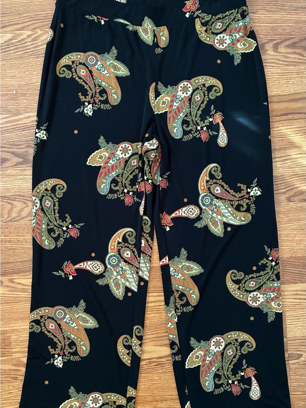 Vince Camuto Black Paisley Wide-Leg Pants with Red & Gold Accents - Picture 2 of 3